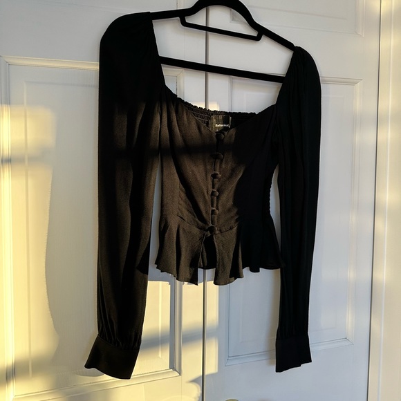 Reformation Black Buttoned Long Sleeve Peplum Blouse - Picture 10 of 12